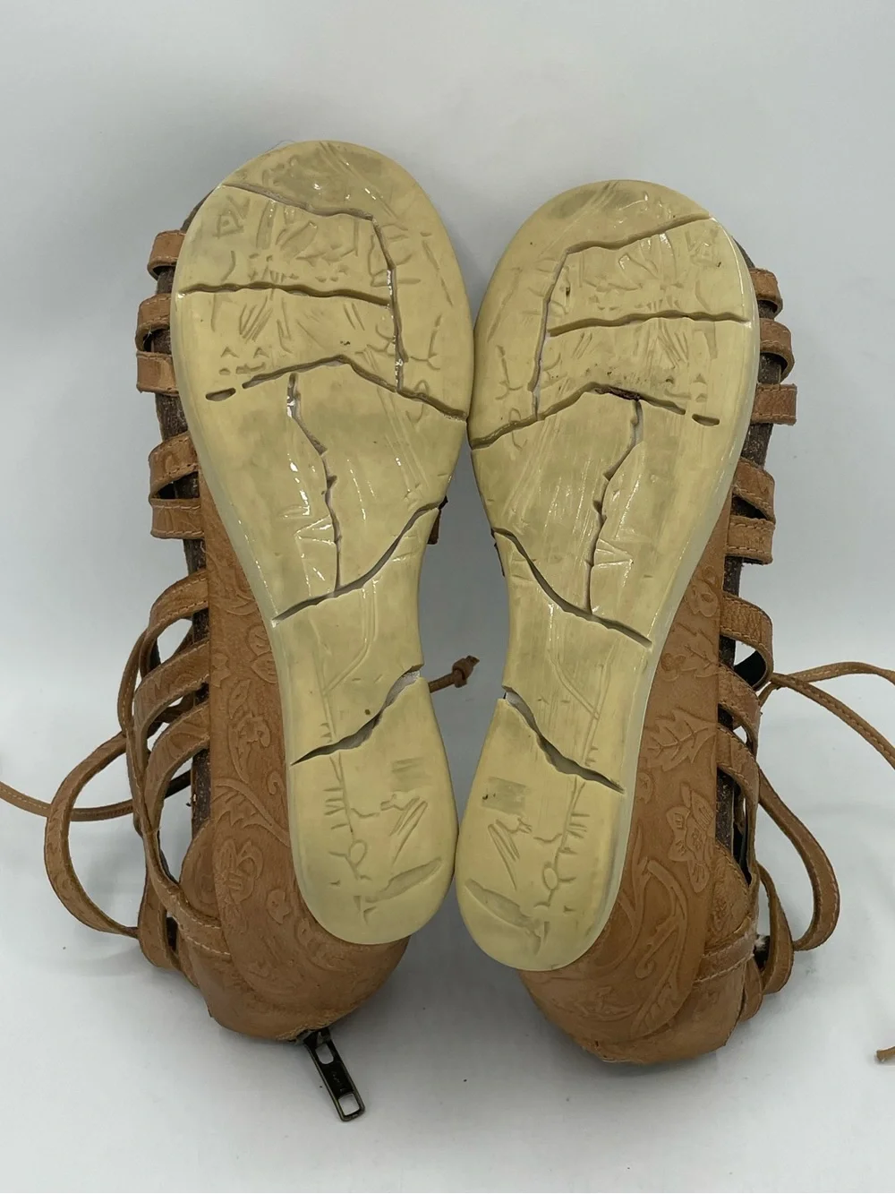 OTBT Nomadic Leather Tan Lace-Up Strappy Wedge Sandals.